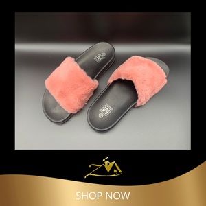 Women’s Blush/Pink Furry Slip-On Sandals
